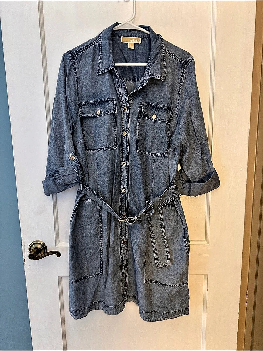 Michael Kors Denim Shirt Dress in Blue XL Like New